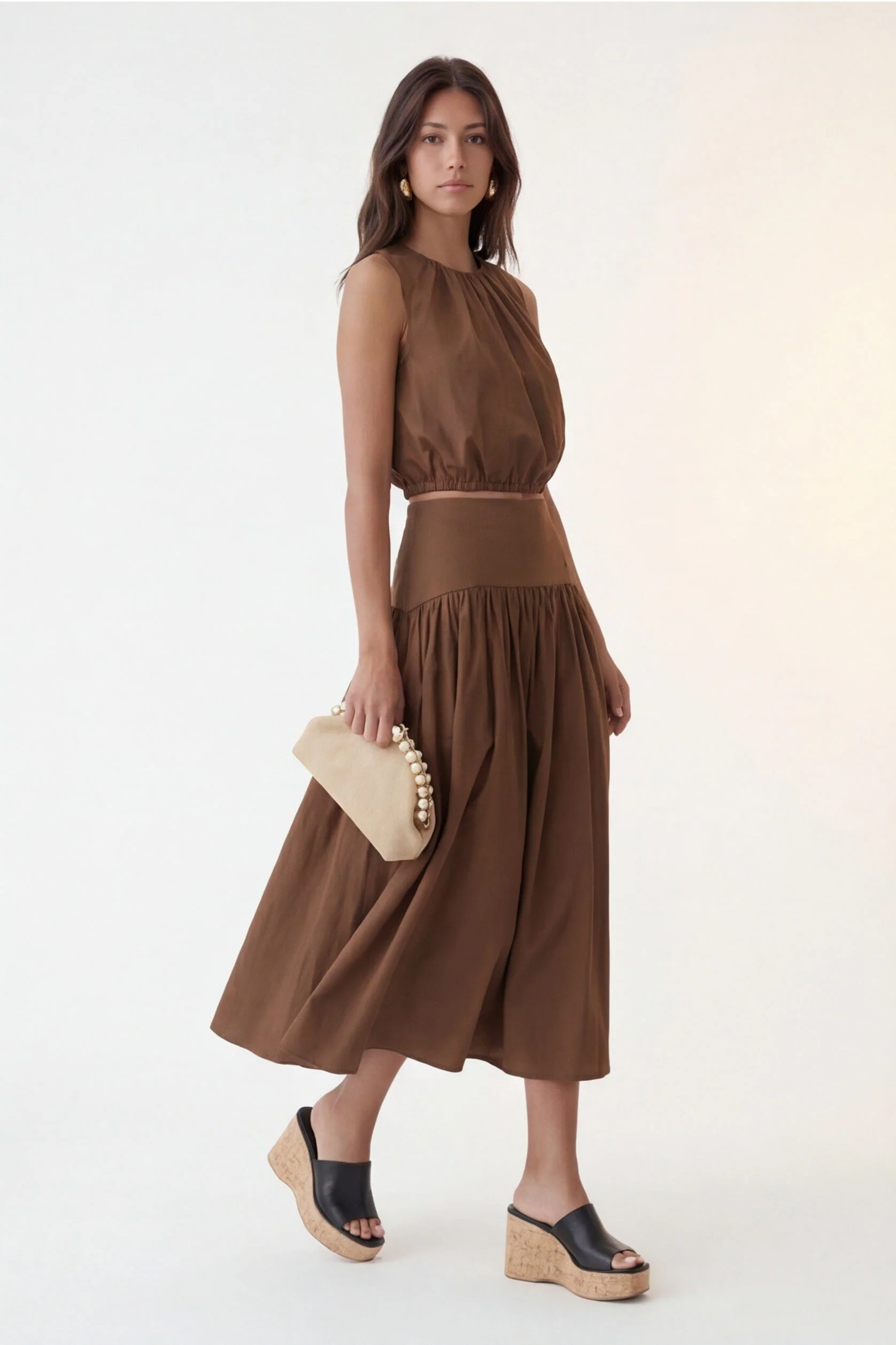 JUPE MIDI - CELIA - CHOCOLAT
