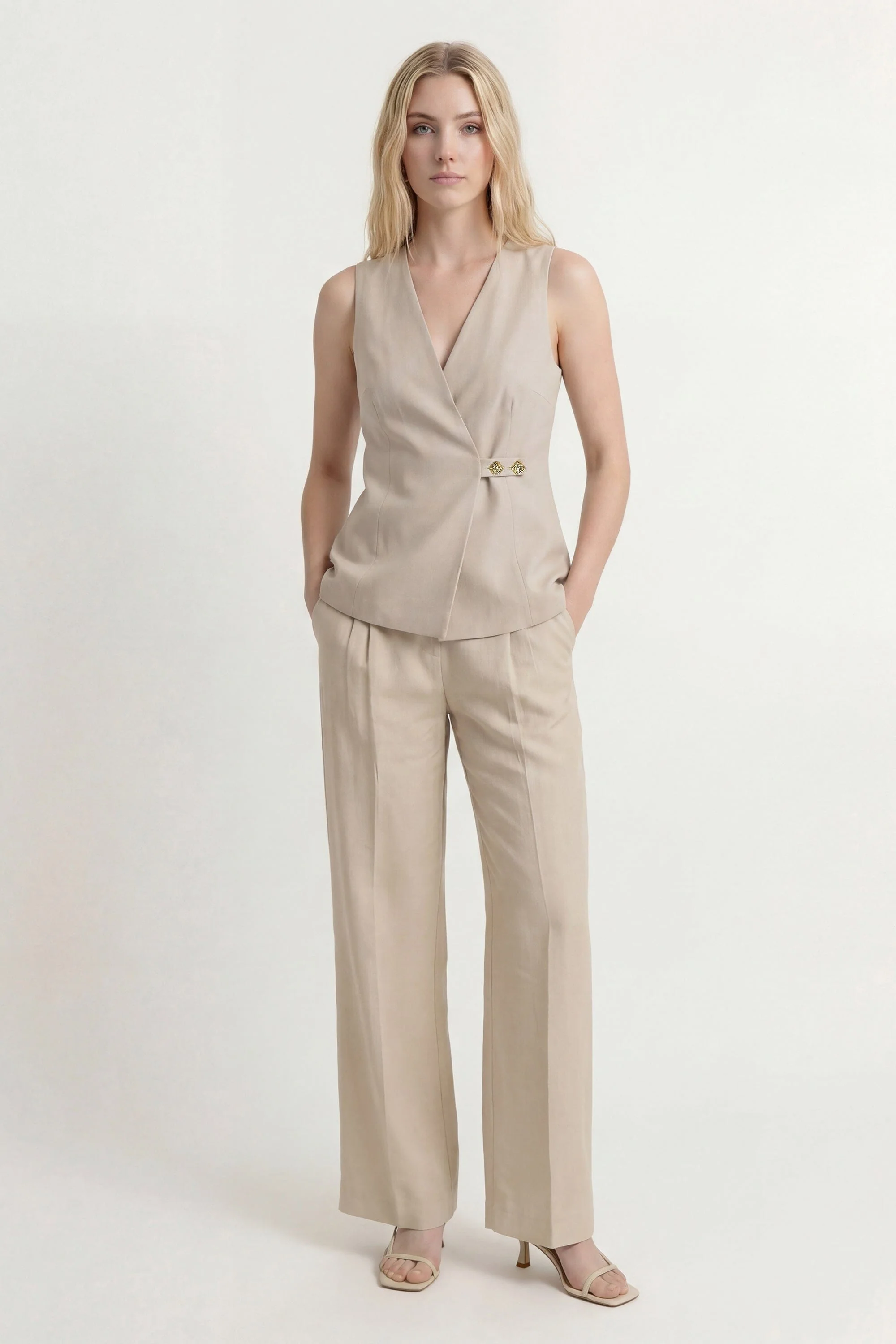 PANTALON TAILLE BASSE - CLEO - SABLE - Image 3