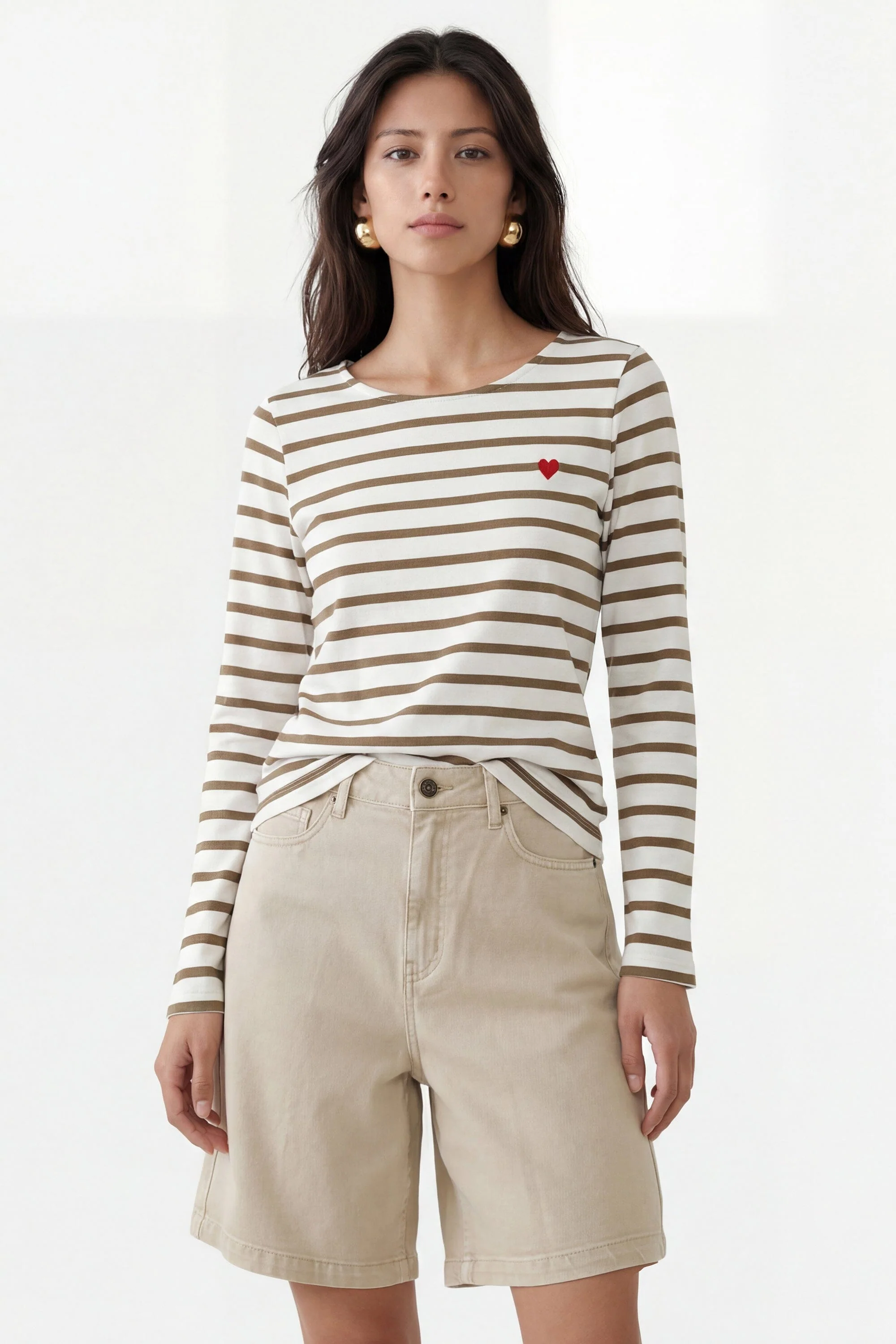 TEE SHIRT - COEUR MARINIERE - ECRU/CANNELLE