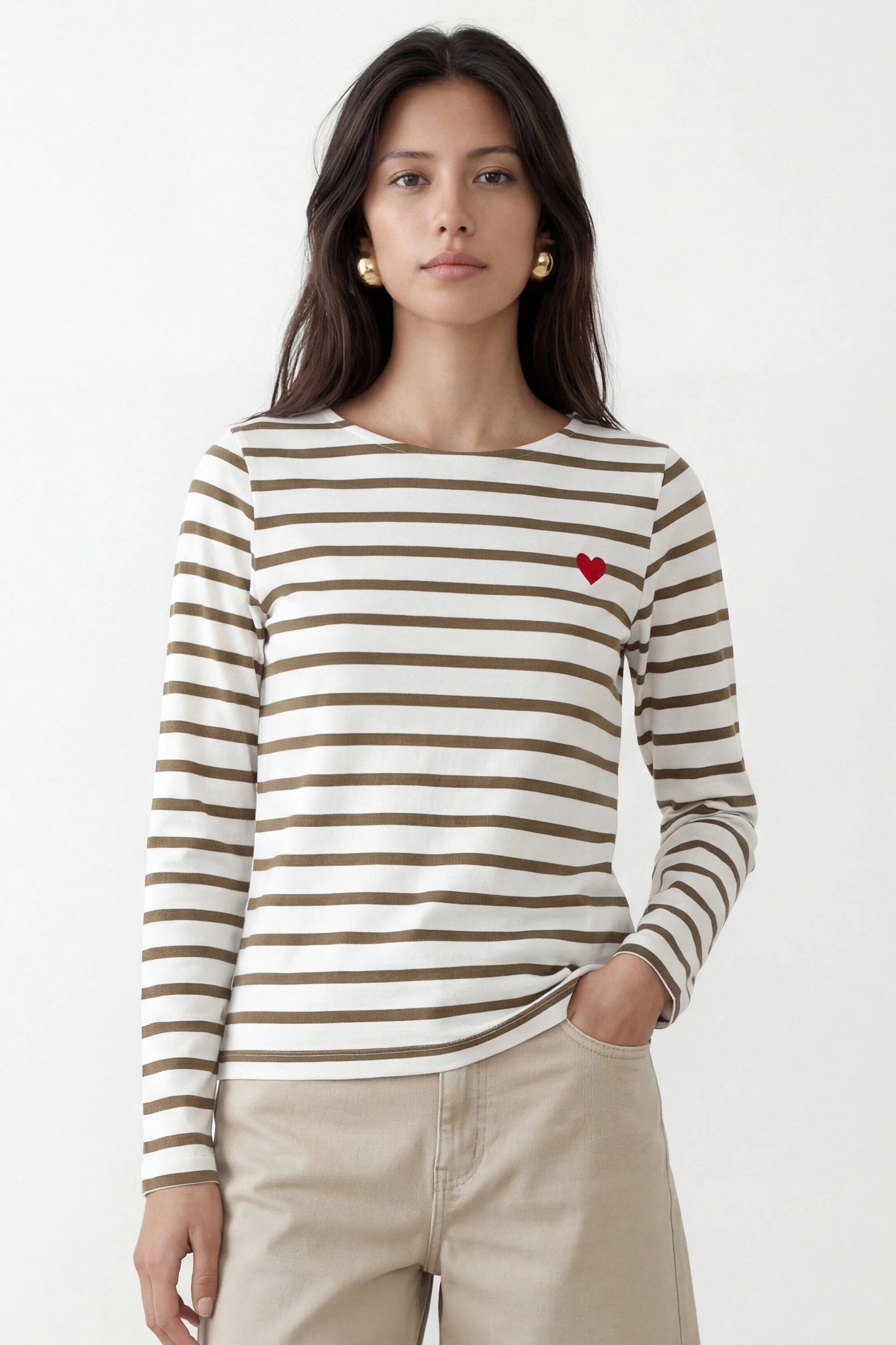 TEE SHIRT - COEUR MARINIERE - ECRU/CANNELLE - Image 2