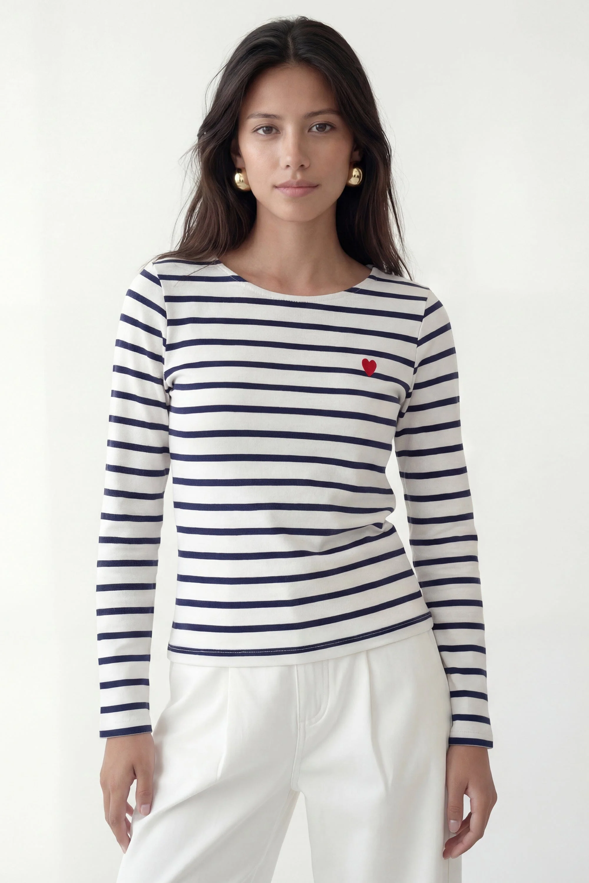 TEE SHIRT - COEUR MARINIERE - ECRU/MARINE